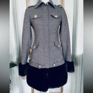2B. RYCH Winter Coat Removable Faux Fur Trim B Gray Black Size 4